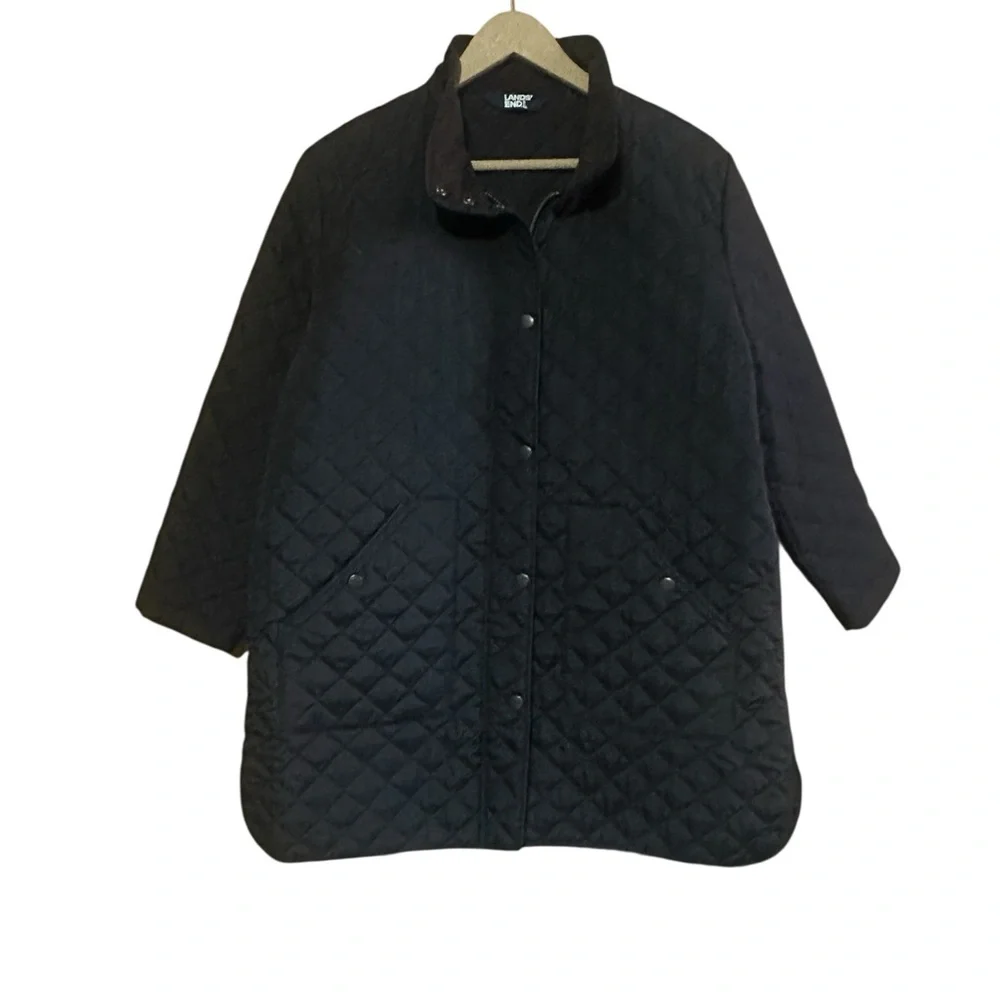Lands' End Black Quilted Barn Chore Jacket Womens Size XL